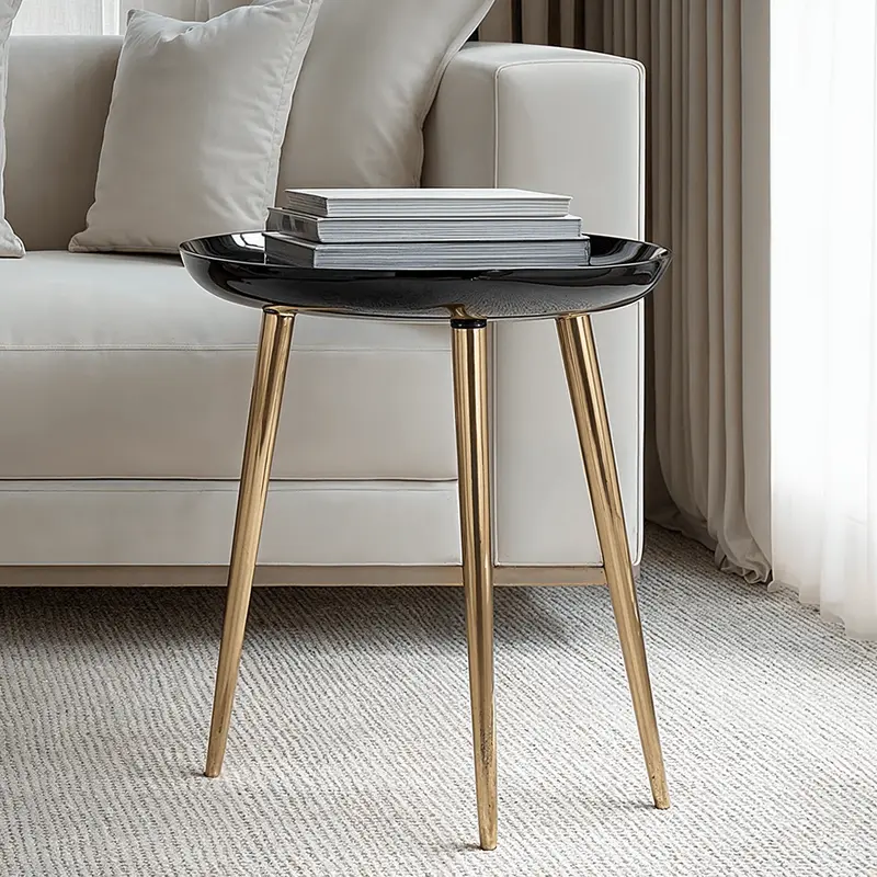 Katie Black Enamel & Gold Metal Side Table