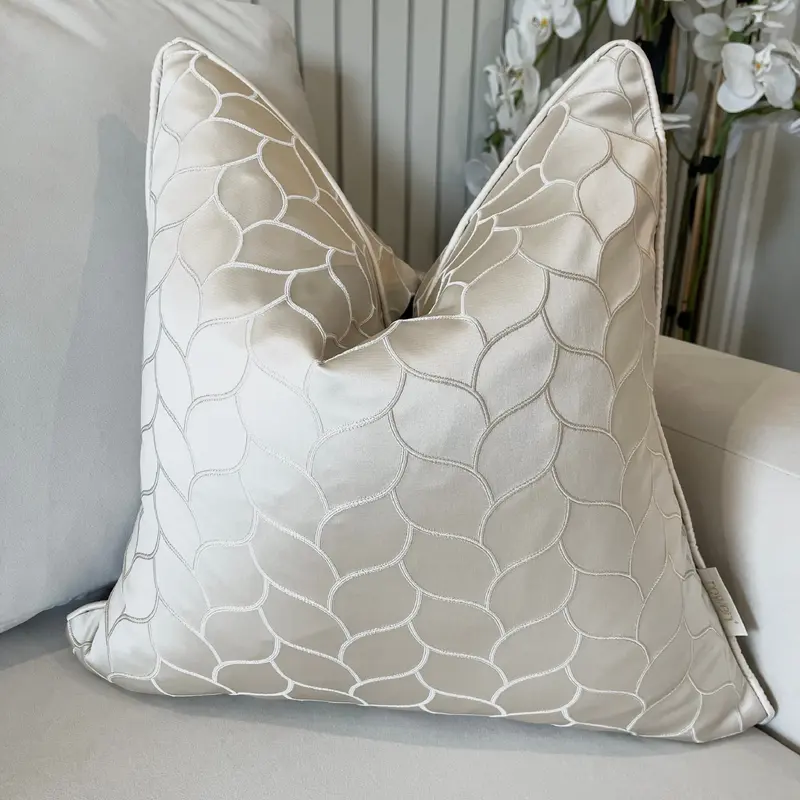 Kyoto Beige Textured Patterned Cushion - 50x50cm