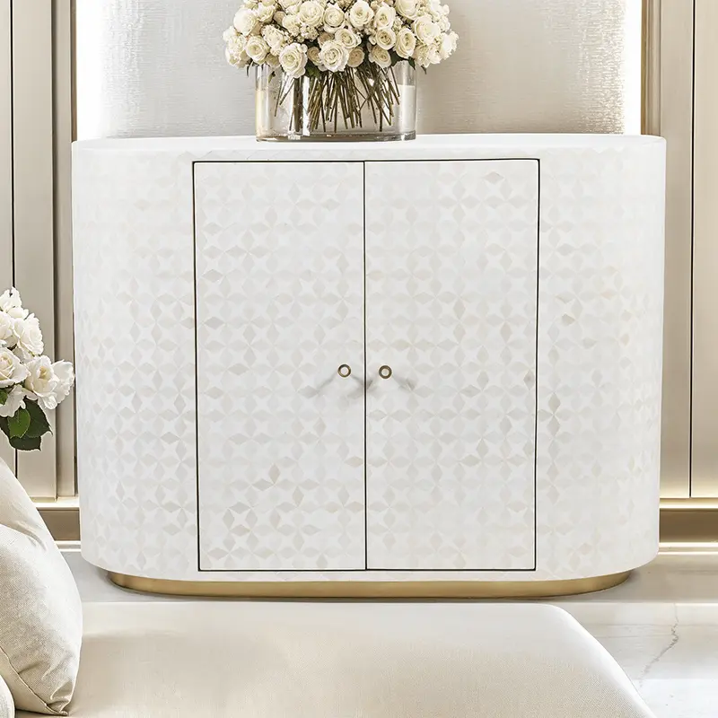 Livia Cream & Gold Patterned Bone 2 Door Cabinet