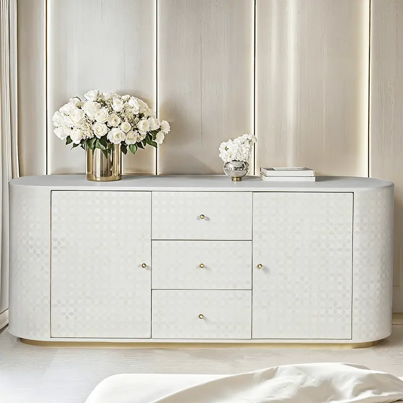 Livia Cream & Gold Patterned Bone Sideboard