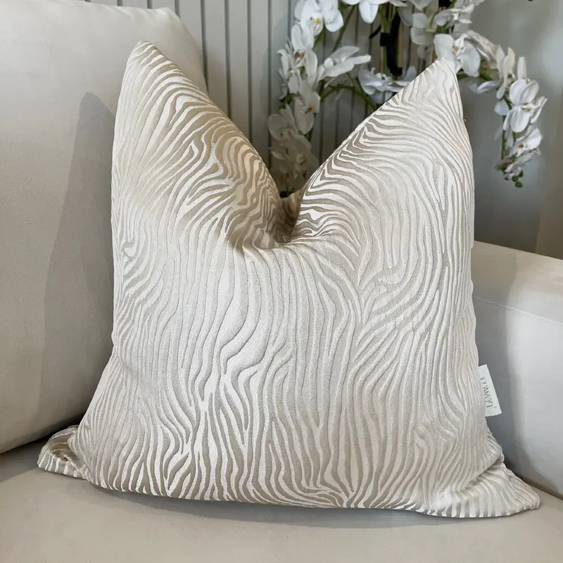Melbourne Cream & Beige Metallic Tiger Print Cushion - 50x50cm