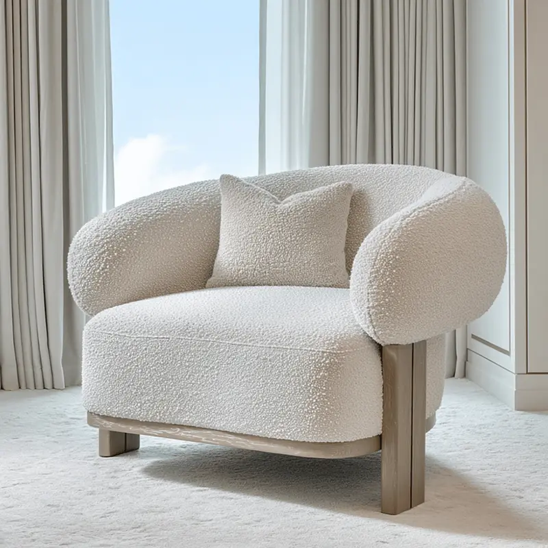 Mysa Cream Boucle Rounded Accent Chair with Oak Legs