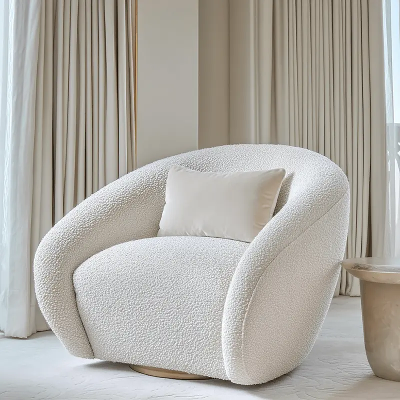 Rozina Cream Boucle Swivel Accent Chair