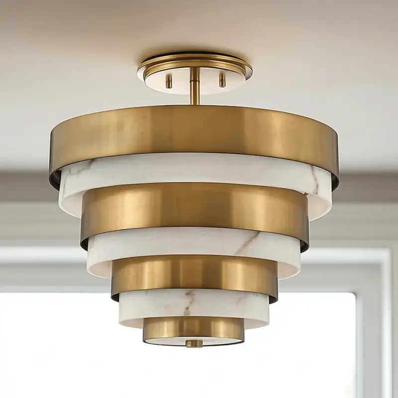 Skala Gold & Marble 3 Light Tiered Semi Flush Ceiling Light