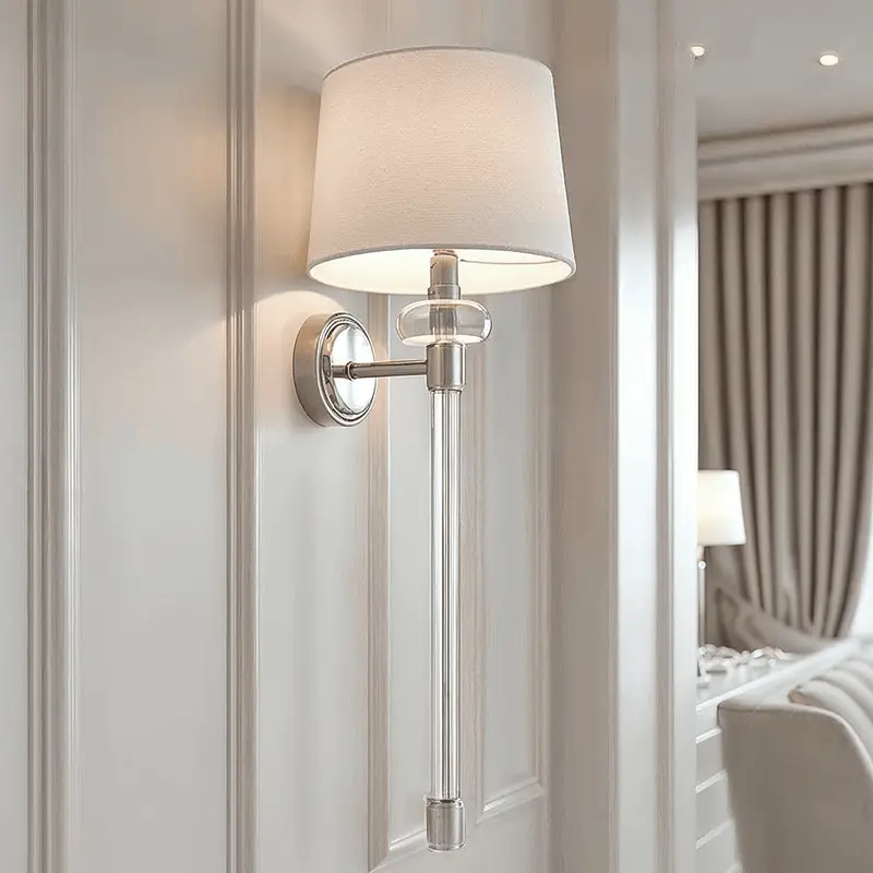 Smithson Chrome & Glass Wall Light with White Shade