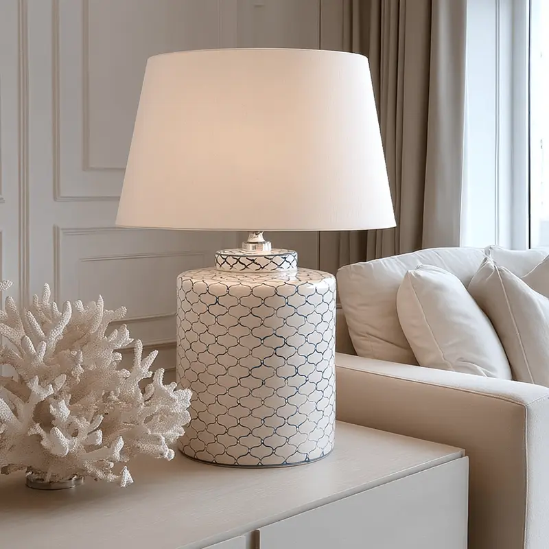 Solmere Blue & White Patterned Ceramic Table Lamp