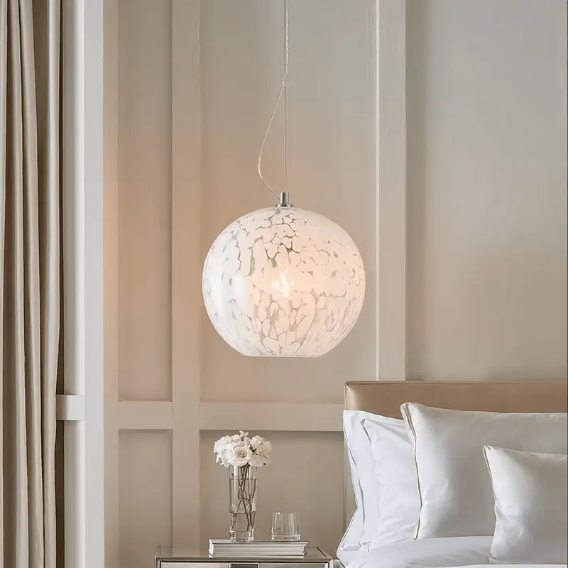 Tamsin Glass White Speckled Pendant Ceiling Light