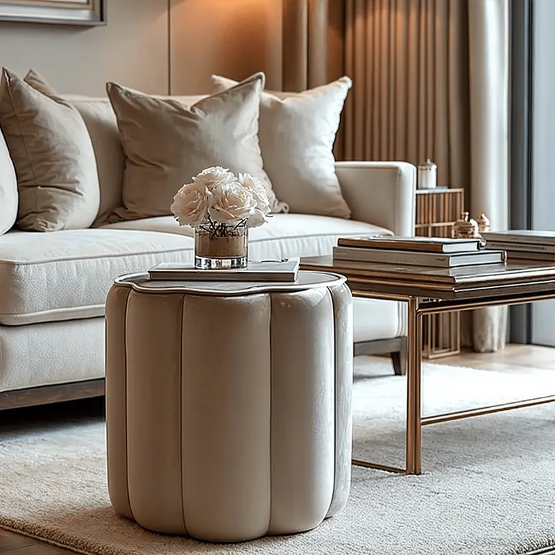 Tessara Taupe Velvet Scallop Detail Stool