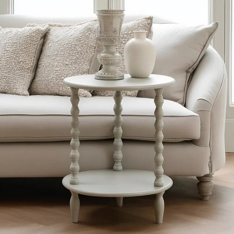 Wiley Grey Round Side Table with Leg Detailing