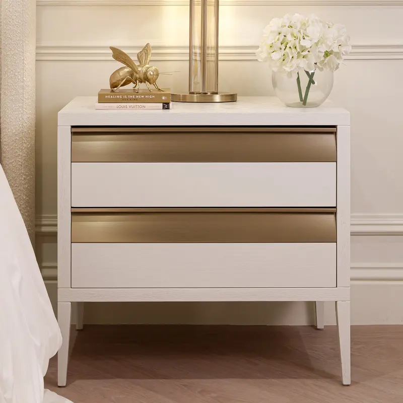 Zayd White & Bronze Premium Large Bedside Table