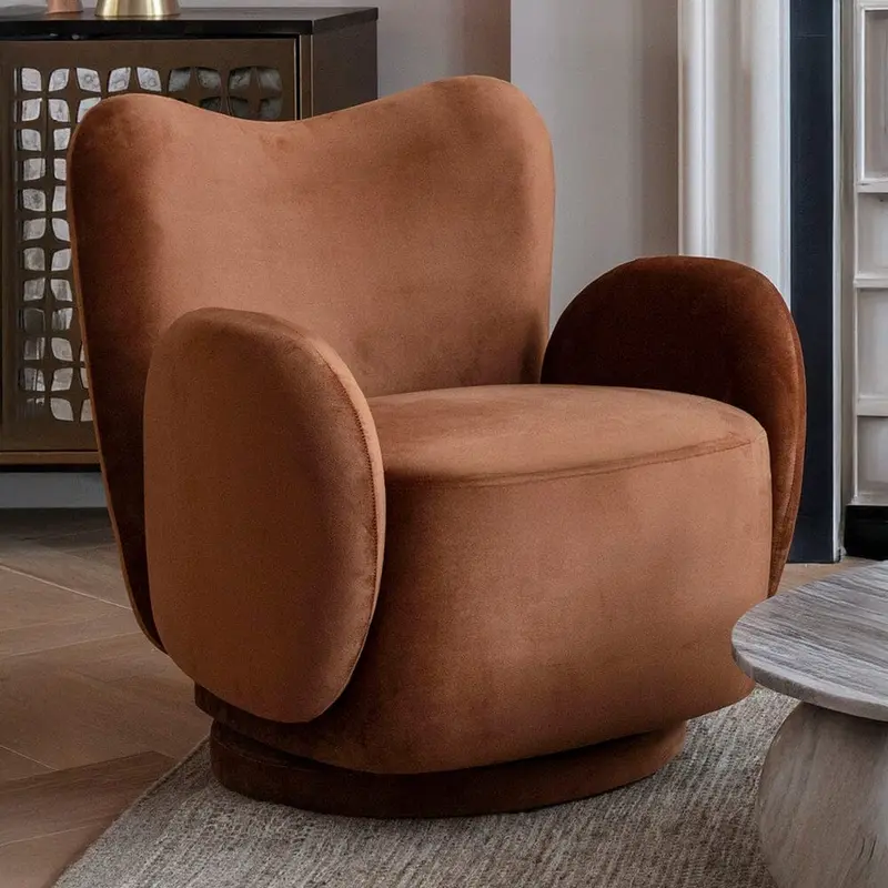 Asteria Auburn Velvet Curved Accent Swivel Chair