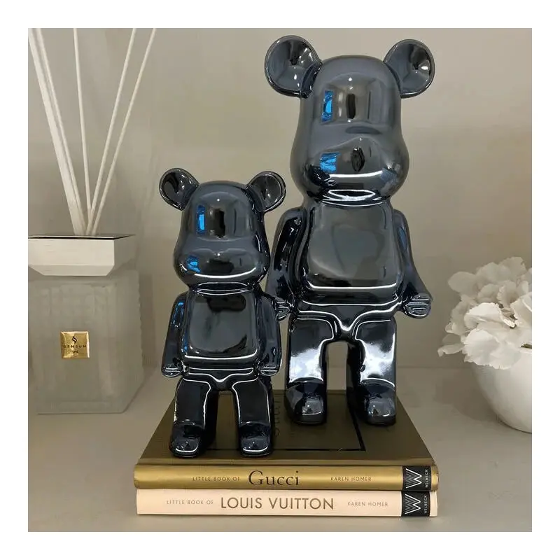 Black Pearlescent Standing Bear Ornament - Set of 2