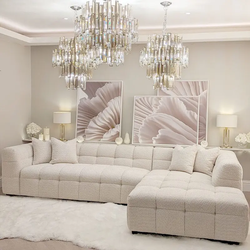 Bubble Tufted Oatmeal Boucle Corner Sofa - Right Hand Facing