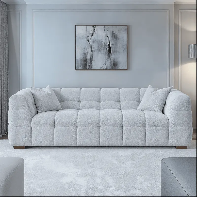 Bubble Tufted Pearl Grey Boucle 3 Seater Sofa