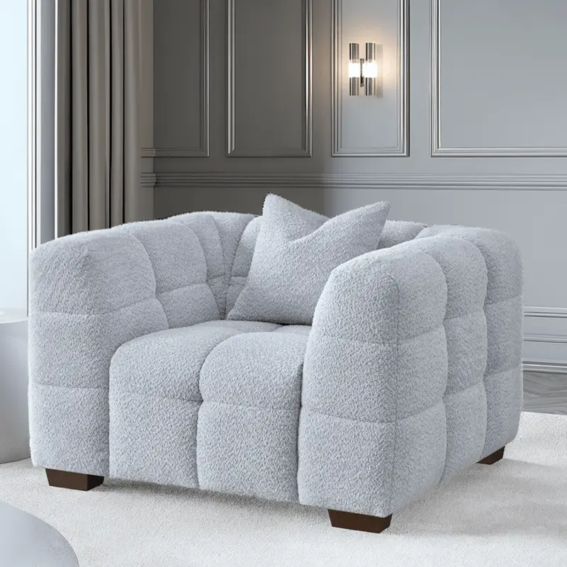 Bubble Tufted Pearl Grey Boucle Chair