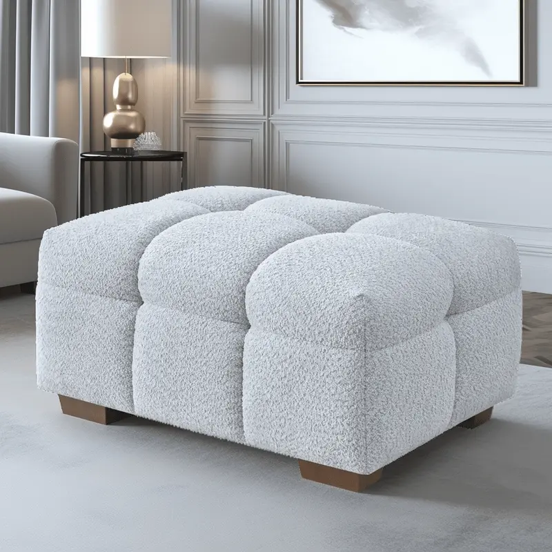 Bubble Tufted Pearl Grey Boucle Footstool
