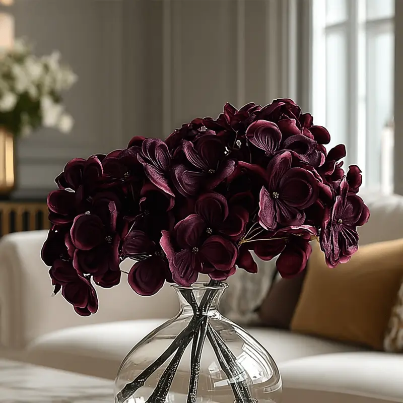 Burgundy Faux Hydrangea Single Stem Floral