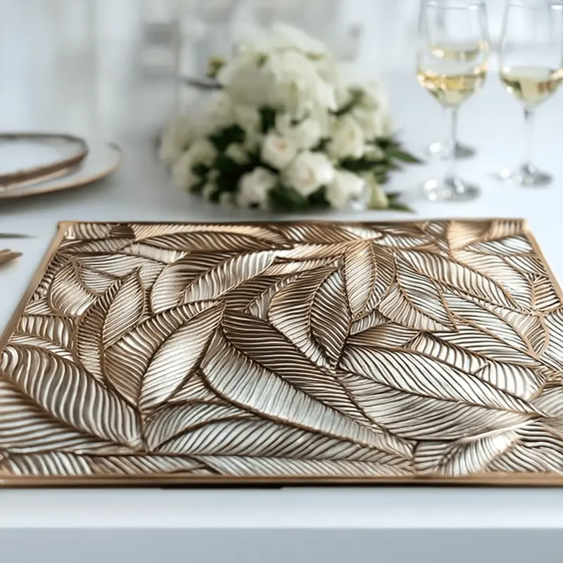 Carenza Gold rectangular Leaf Print Placemat