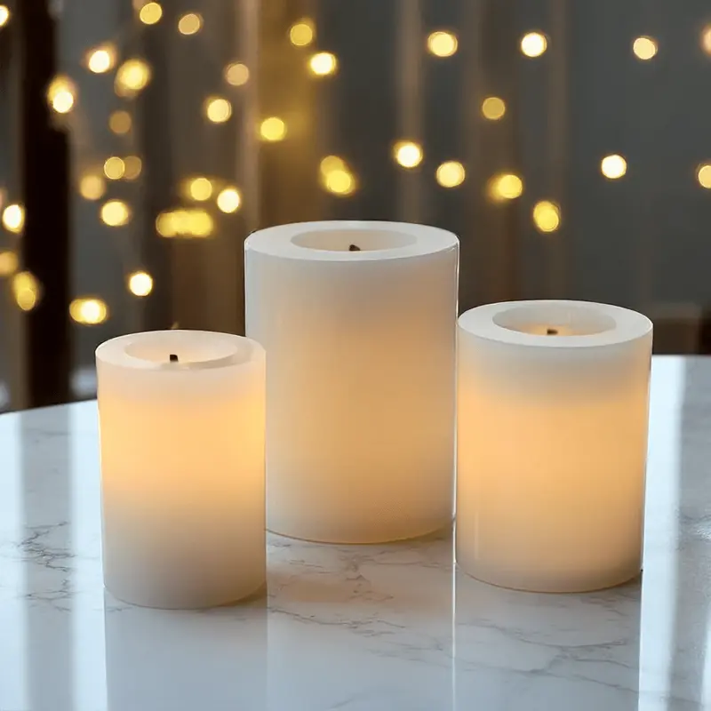 Cream Burnt Effect Realistic LED Candles - Set of 3
