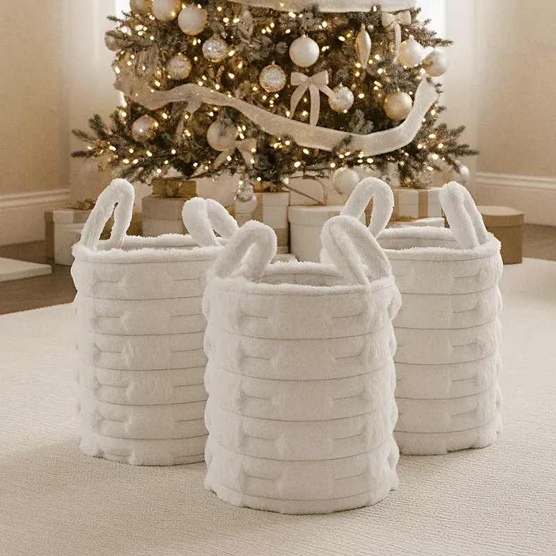 Cream Faux Fur Storage Baskets - Set of 3