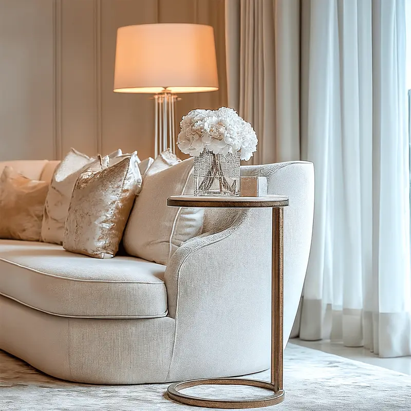 Eira Bronze Side Table with Marble Top