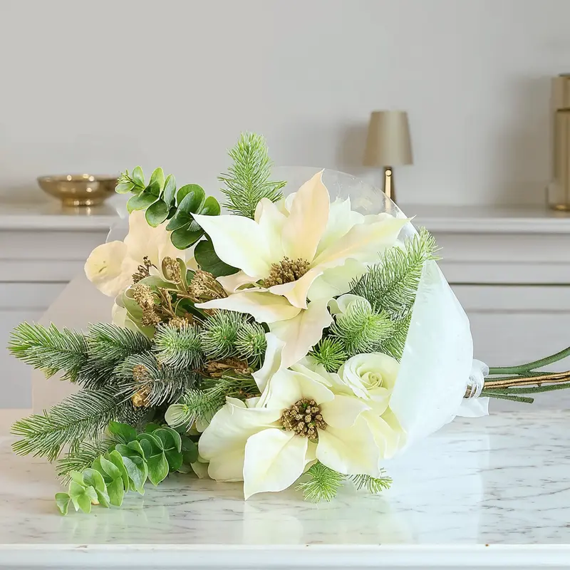 Faux Cream & Gold Poinsettia Mixed Bouquet