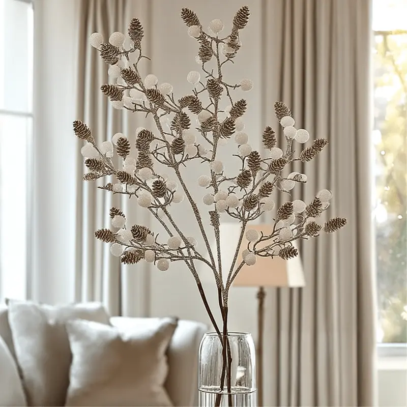 Faux Glittered Cone & Berry Single Stem Floral