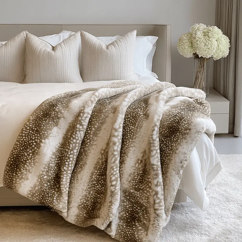 Hazel Cream & Brown Two-Toned Faux Fur Throw