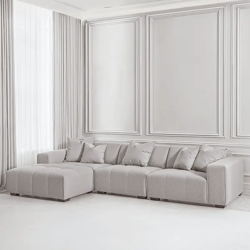 Kace Cloud Grey Boucle Tufted Left Hand Facing Corner Sofa