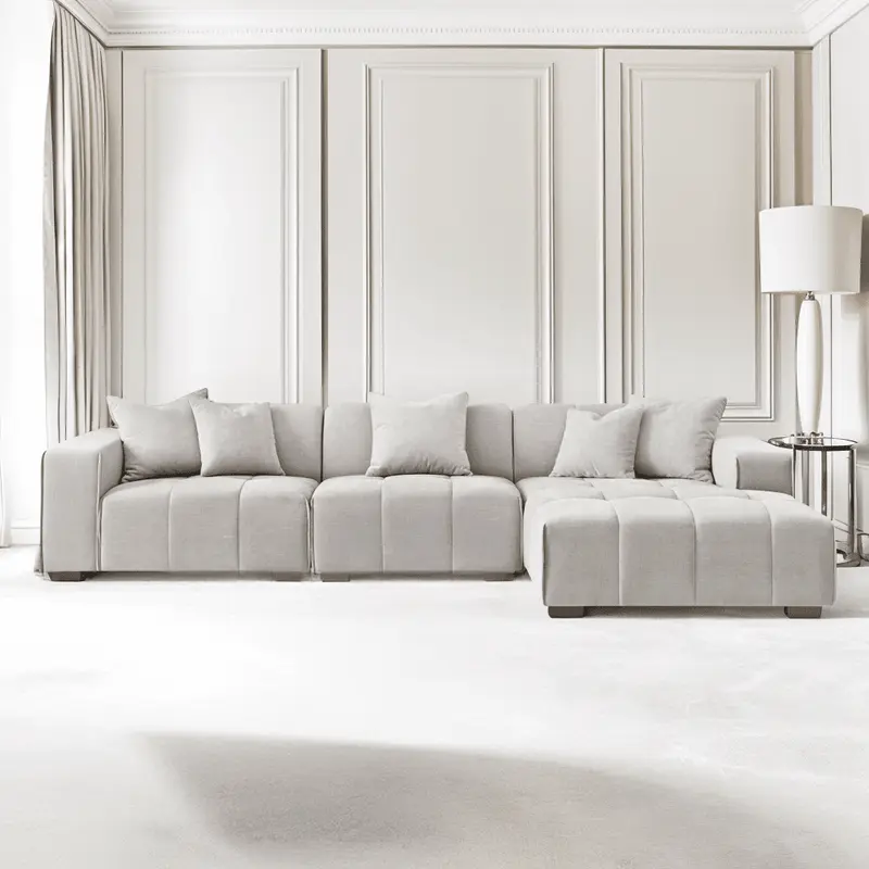 Kace Cloud Grey Boucle Tufted Right Hand Facing Corner Sofa