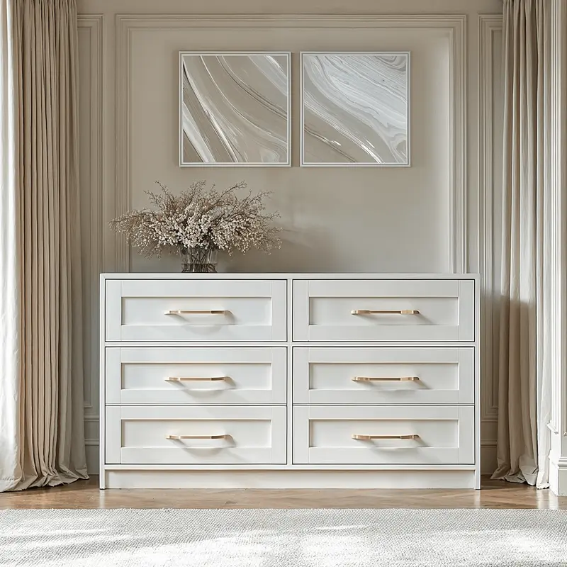 Layla White 6 Drawer Chest with Gold Handles
