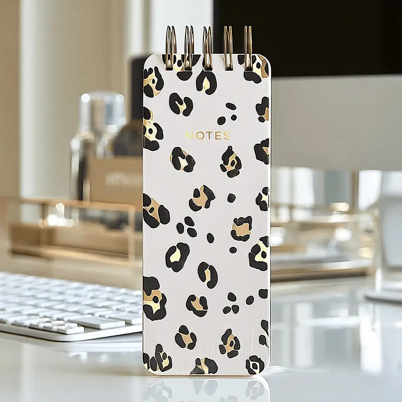 Leopard Print Cream, Gold & Black Lined Memo List Notebook