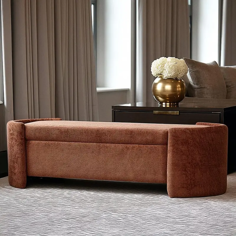 Liora Terracotta Chenille Upholstered Storage Bench