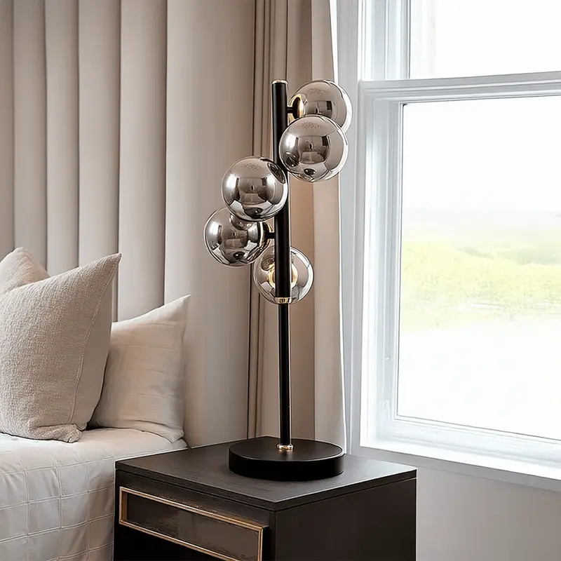 Luella Black Metal & Smoked Glass 5 Light Table Lamp