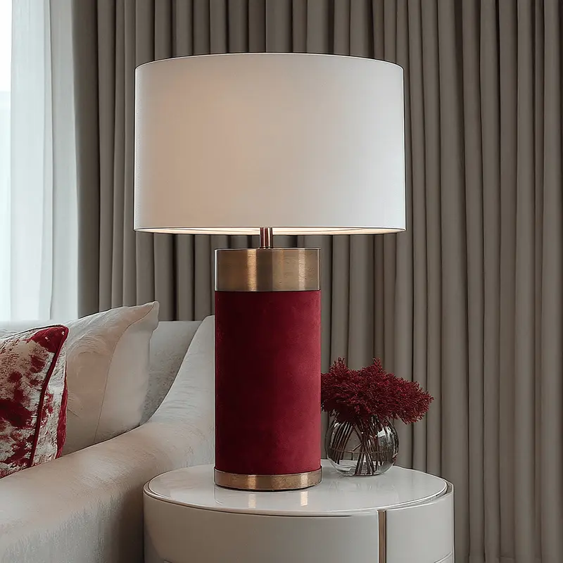 Margaux Burgundy & Antique Brass Velvet Table Lamp