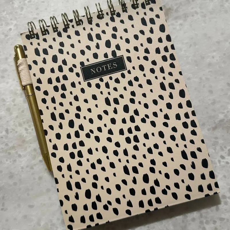 Monochrome Animal Print Notebook with Pen Holder & Gold Pen
