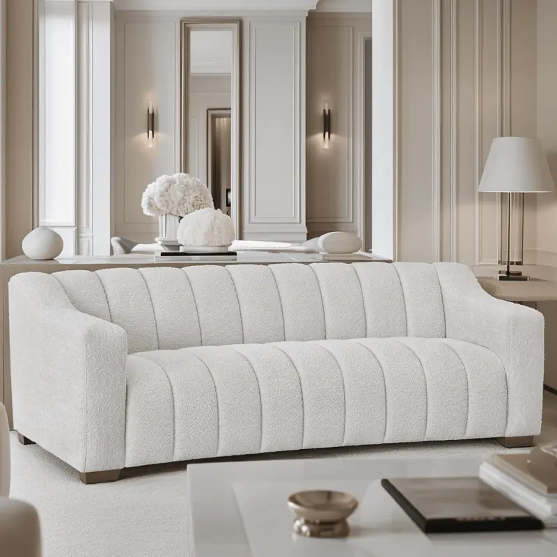 Nylah Channelled Oatmeal Boucle 3 Seater Sofa