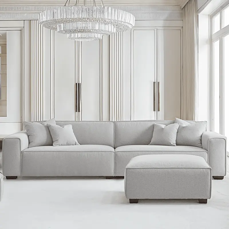 Ottilie Pebble Boucle 4 Seater Sofa with Footstool