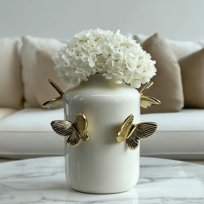 Papillon Cream & Gold Decorative Butterfly Vase