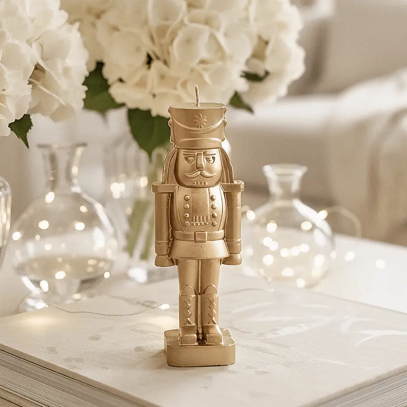 Petite Gold Decorative Festive Nutcracker Candle