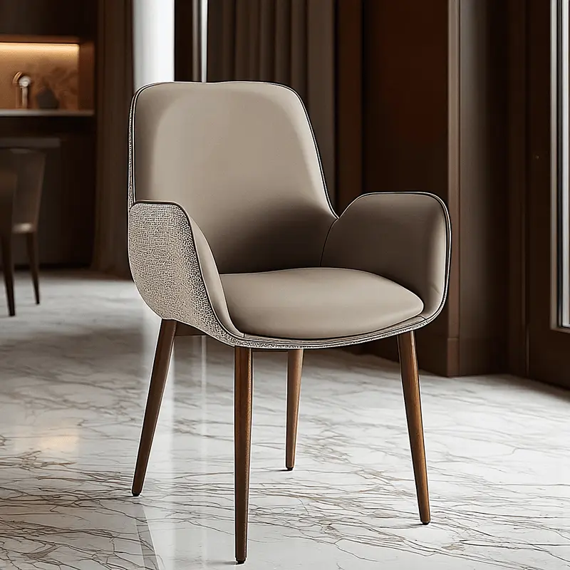Sarzana Mocha PU Dining Chair with Textured Fabric Back & Bronze Legs
