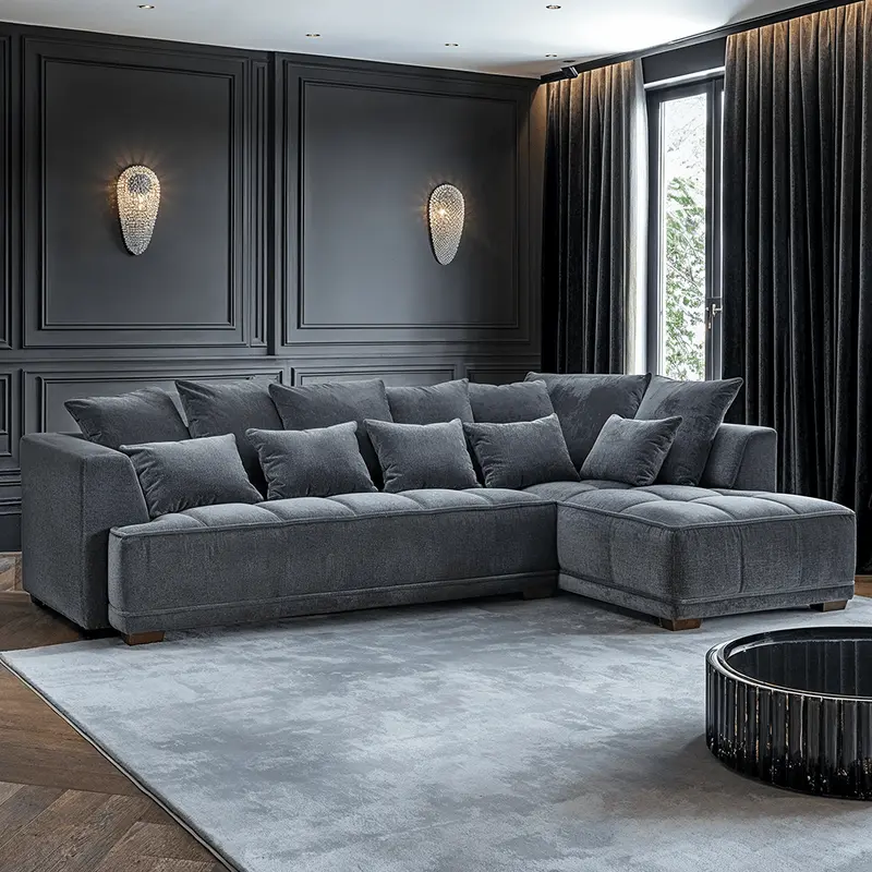 Sofia Steel Velvet Pillowback Right Hand Facing Chaise End Sofa