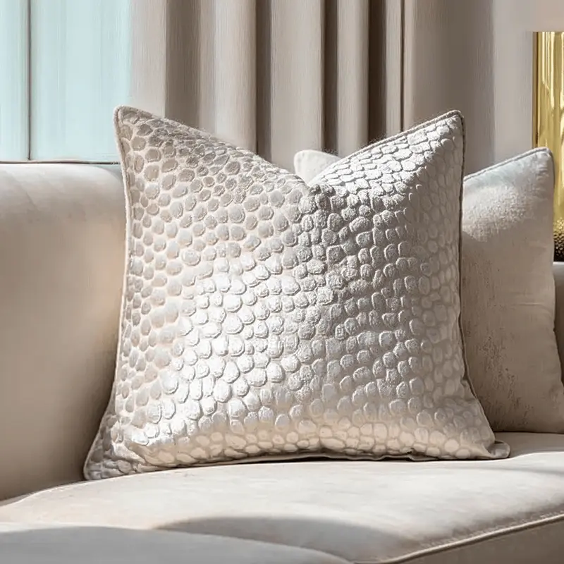 Teresina Cream Velvet Geometric Cushion- 45x45cm