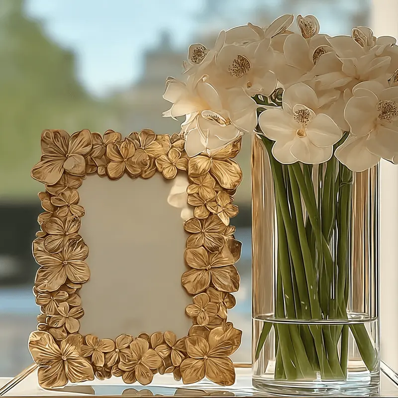 Vespera Gold 3D Flower Statement Photo Frame- 4x6"