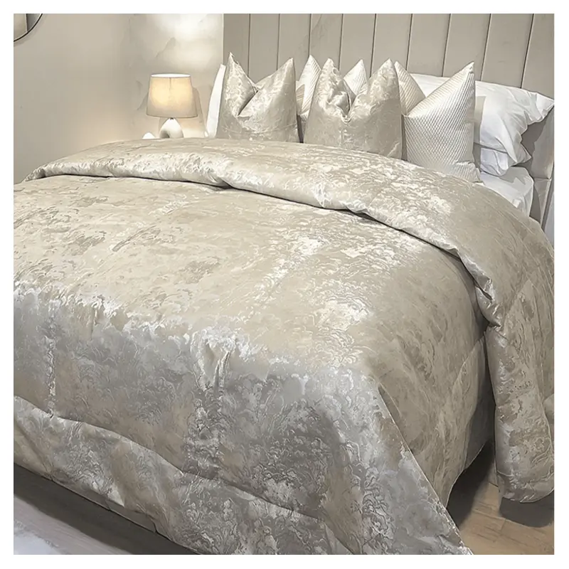 Yasmin Gold & Cream Metallic Cloud Print Bedspread