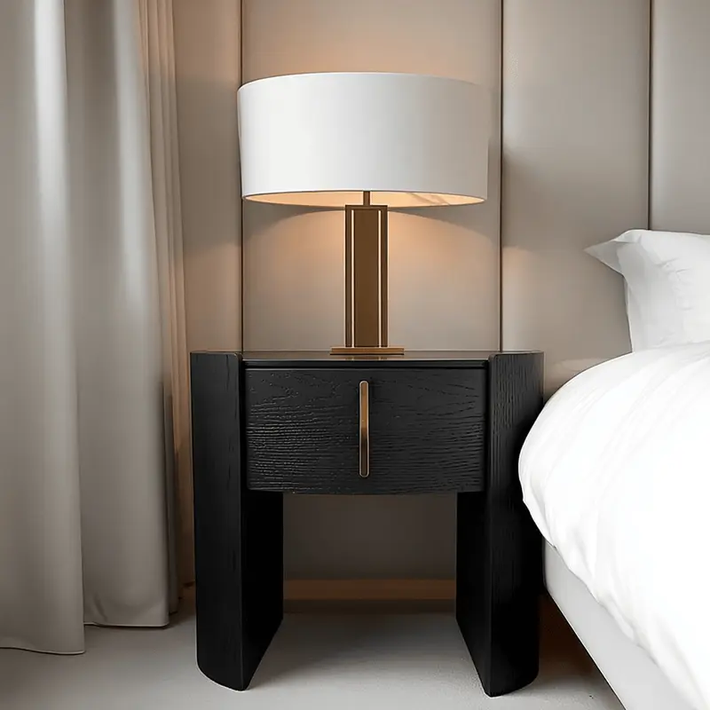 Arezzo Black 1 Drawer Bedside Table with Gold Handle Detail