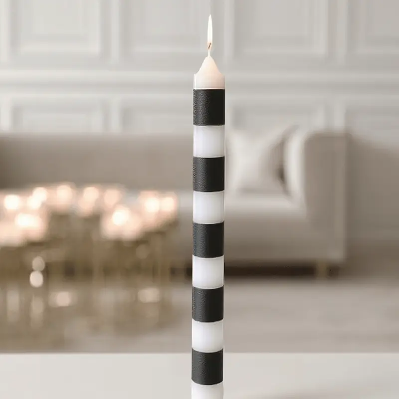 Black & White Striped Taper Candles - Set of 4