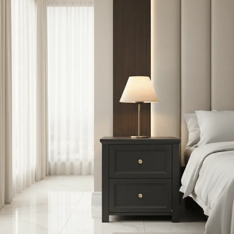 Cynthia Black 2 Drawer Bedside Table with Gold Handles