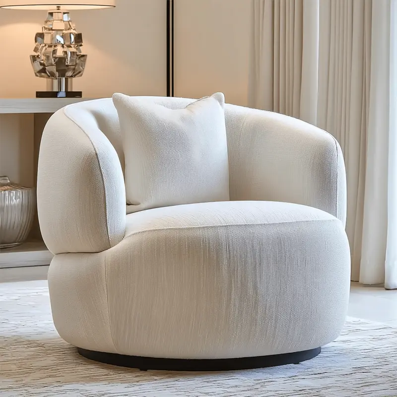 Daphne Cream Textured Swivel Accent Chair with Black Accents