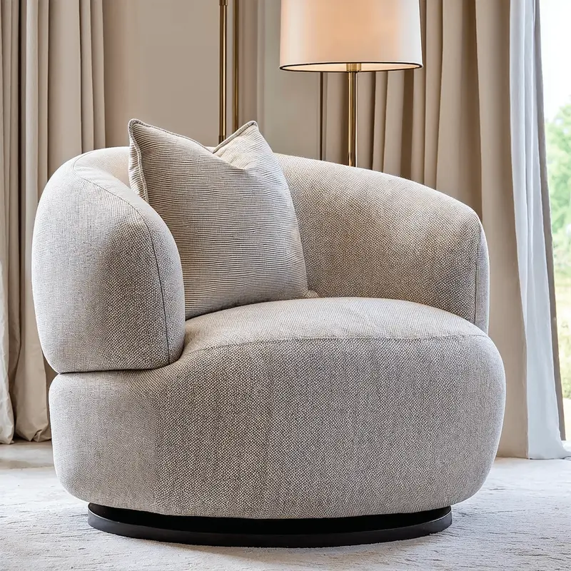 Daphne Grey Textured Swivel Accent Chair with Black Accents